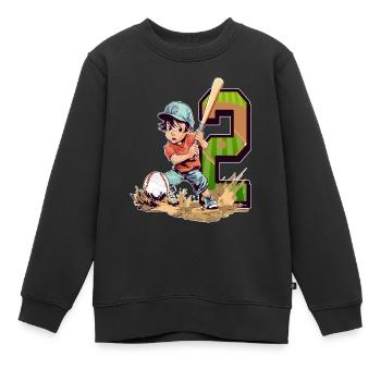 Anniversaire de baseball - garçon de 2 ans - 2. - Sweat Premium enfant bio - noir - Devant - AI Model Kid Female (0cm)