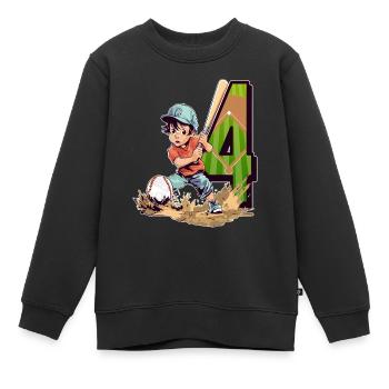 Anniversaire de baseball - 4 ans Garçon - 4. - Sweat Premium enfant bio - noir - Devant - AI Model Kid Female (0cm)