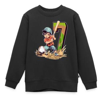 Baseball Anniversaire - 7 ans Garçon - 7. - Sweat Premium enfant bio - noir - Devant - AI Model Kid Female (0cm)