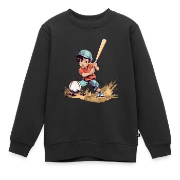 Baseball Spielender Junge - Kids Baseball - Kinder Premium Organic Sweatshirt - Schwarz - Vorne - AI Model Kid Female (0cm)