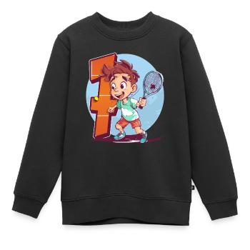 Anniversaire du joueur de tennis - Garçon de 7 ans - - Sweat Premium enfant bio - noir - Devant - AI Model Kid Female (0cm)
