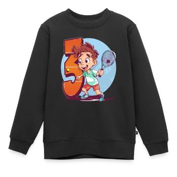 Anniversaire du joueur de tennis - Garçon de 3 ans - - Sweat Premium enfant bio - noir - Devant - AI Model Kid Female (0cm)
