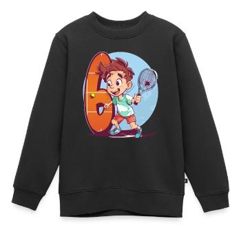 Anniversaire du joueur de tennis - Garçon de 6 ans - - Sweat Premium enfant bio - noir - Devant - AI Model Kid Female (0cm)