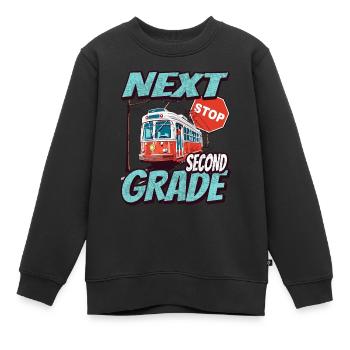 Nearest stop: Second Class - Kids - Kids Premium Organic Sweatshirt - black - Front - AI Model Kid Female (0cm)