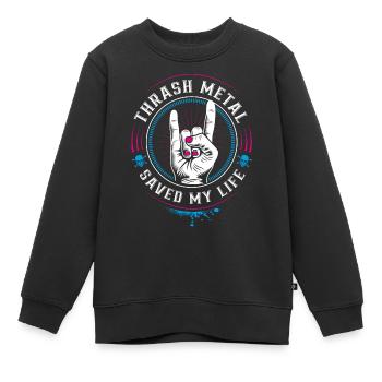 Thrash Metal saved my Life - Mano cornuta - Kinder Premium Organic Sweatshirt - Schwarz - Vorne - AI Model Kid Female (0cm)