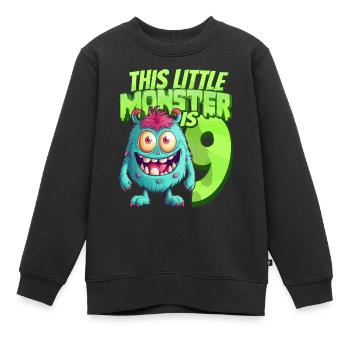 This little monster is 9 - nine years old - 9. - Kids Premium Organic Sweatshirt - black - Front - AI Model Kid Female (0cm)