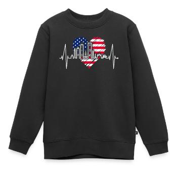 Boston Skyline Herzschlag USA Flagge Herz Liebe - Kinder Premium Organic Sweatshirt - Schwarz - Vorne - AI Model Kid Female (0cm)