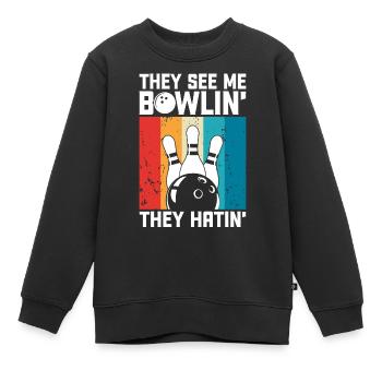 Bowling - Sweat Premium enfant bio - noir - Devant - AI Model Kid Female (0cm)