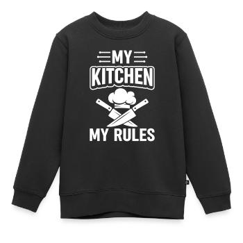 Ma cuisine Mes règles Chapeaux de cuisine et couteaux Restaur - Sweat Premium enfant bio - noir - Devant - AI Model Kid Female (0cm)