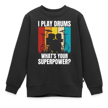 Batterie Batteur Batteur - Sweat Premium enfant bio - noir - Devant - AI Model Kid Female (0cm)