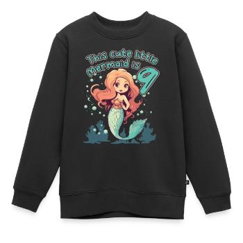 Cette petite sirène a son 9 à 9 ans - Sweat Premium enfant bio - noir - Devant - AI Model Kid Female (0cm)