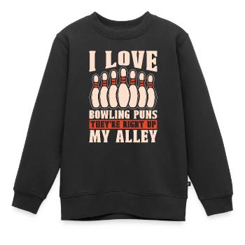 Bowling Alley J’adore les jeux de mots de bowling Ils sont neuf quilles - Sweat Premium enfant bio - noir - Devant - AI Model Kid Female (0cm)