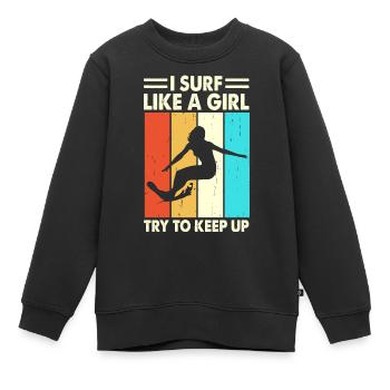 Surfer Surfen - Kinder Premium Organic Sweatshirt - Schwarz - Vorne - AI Model Kid Female (0cm)