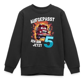 Aufgepasst Ich bin jetzt 5 Geburtstag Feuerwehauto - Kinder Premium Organic Sweatshirt - Schwarz - Vorne - AI Model Kid Female (0cm)