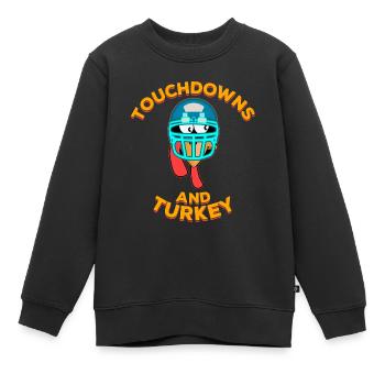 Touchdowns and Turkey Thanksgiving Football - Kinder Premium Organic Sweatshirt - Schwarz - Vorne - AI Model Kid Female (0cm)