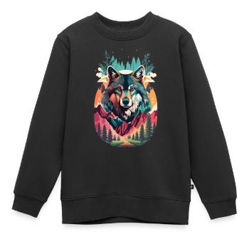 Wolfsgeist in der Wildnis - Kinder Premium Organic Sweatshirt - Schwarz - Vorne - AI Model Kid Female (0cm)