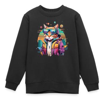 Feline Zukunft: Wenn Katzen die Cyberwelt erobern - Kinder Premium Organic Sweatshirt - Schwarz - Vorne - AI Model Kid Female (0cm)