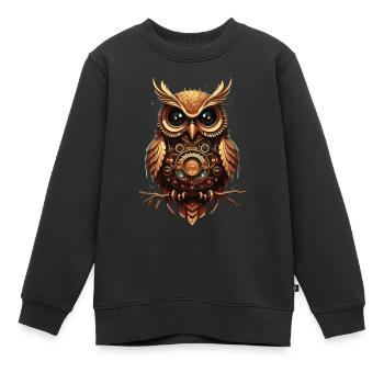Steampunk trifft Eulenliebe: Geschenk für Eulen - Kinder Premium Organic Sweatshirt - Schwarz - Vorne - AI Model Kid Female (0cm)