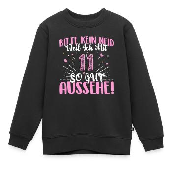 Bitte kein Neid, weil ich mit 11 so gut aussehe! - Kinder Premium Organic Sweatshirt - Schwarz - Vorne - AI Model Kid Female (0cm)