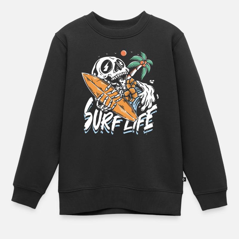 La vie de surf | Crâne de plage Sun & Chill - Sweat Premium enfant bio - noir