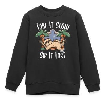 Pause-café : paresseux dans un hamac - Sweat Premium enfant bio - noir - Devant - AI Model Kid Female (0cm)