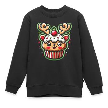 Frohes Fest: Cupcake im Rentiergewand - Kinder Premium Organic Sweatshirt - Schwarz - Vorne - AI Model Kid Female (0cm)
