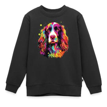 Aquarelle colorée anglais Springer Spaniel - Sweat Premium enfant bio - noir - Devant - AI Model Kid Female (0cm)