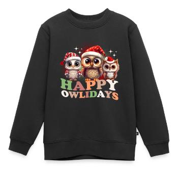 Happy Owlidays Hiboux de Noël - Sweat Premium enfant bio - noir - Devant - AI Model Kid Female (0cm)