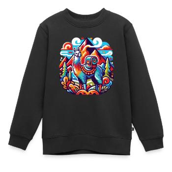 Wanderfreudiges Lama: Von Gipfel zu Gipfel - Kinder Premium Organic Sweatshirt - Schwarz - Vorne - AI Model Kid Female (0cm)