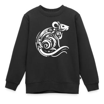 Le rat dans l’abstraction : des lignes astucieuses - Sweat Premium enfant bio - noir - Devant - AI Model Kid Female (0cm)