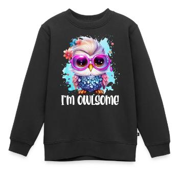 JE SUIS HIBOU HIBOU HIBOUX Drôle - Sweat Premium enfant bio - noir - Devant - AI Model Kid Female (0cm)