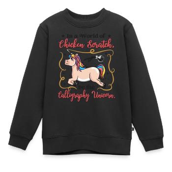 Monde de Chicken Scratch, soyez la calligraphie Unico - Sweat Premium enfant bio - noir - Devant - AI Model Kid Female (0cm)