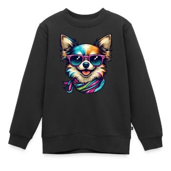 Farbenfroher Chihuahua - Kinder Premium Organic Sweatshirt - Schwarz - Vorne - AI Model Kid Female (0cm)