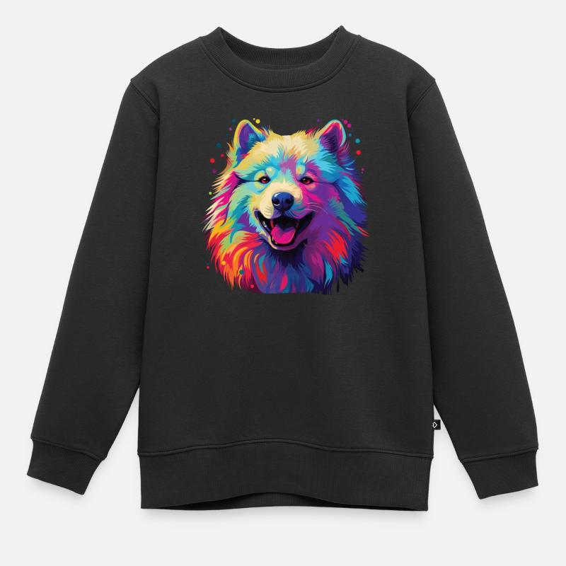Aquarelle Coloré Samoyède - Sweat Premium enfant bio - noir