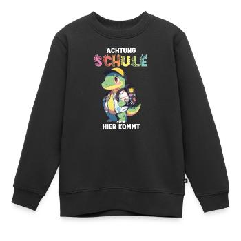 Dino Einschulung Personalisierbar Name Schule - Kinder Premium Organic Sweatshirt - Schwarz - Vorne - AI Model Kid Female (0cm)