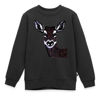 Rothirsch Tiergesicht Waldtier Motiv - Kinder Premium Organic Sweatshirt - Schwarz - Vorne - AI Model Kid Female (0cm)