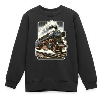Illustration d’une locomotive à vapeur classique - Sweat Premium enfant bio - noir - Devant - AI Model Kid Female (0cm)