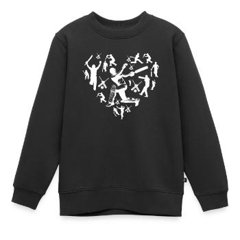 Cricket Silhouette Cricket Coeur Joueur de cricket - Sweat Premium enfant bio - noir - Devant - AI Model Kid Female (0cm)