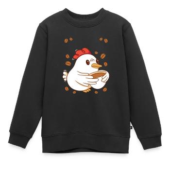 Pause-café Caféine Poulet Petit-déjeuner Early Bird - Sweat Premium enfant bio - noir - Devant - AI Model Kid Female (0cm)