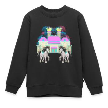 Château Conte De Fées Chevalier Cheval Roi Moyen Âge - Sweat Premium enfant bio - noir - Devant - AI Model Kid Female (0cm)