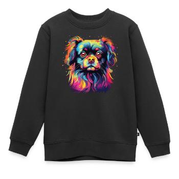 Aquarelle colorée épagneul tibétain - Sweat Premium enfant bio - noir - Devant - AI Model Kid Female (0cm)