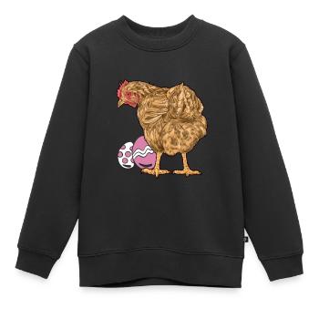 Chicken, Poultry, Poultry, Eggs, Egg, Easter, Easter Egg - Kids Premium Organic Sweatshirt - black - Front - AI Model Kid Female (0cm)