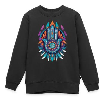 Hamsa Main Mandala Bohème Chic - Sweat Premium enfant bio - noir - Devant - AI Model Kid Female (0cm)