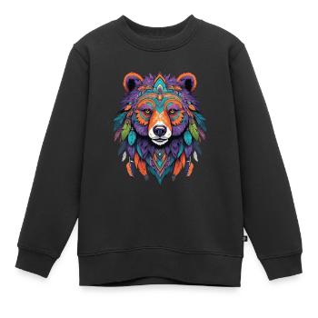 ours Mandala plumes Design ésotérique - Sweat Premium enfant bio - noir - Devant - AI Model Kid Female (0cm)