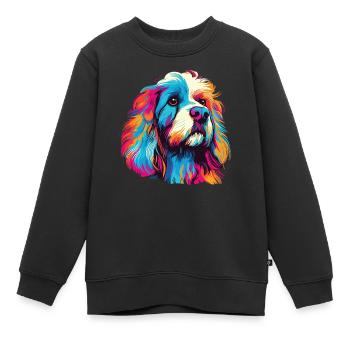 Aquarelle colorée épagneul tibétain - Sweat Premium enfant bio - noir - Devant - AI Model Kid Female (0cm)