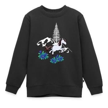 Cheval, Nature, Montagnes, Cheval Sauvage, Poney - Sweat Premium enfant bio - noir - Devant - AI Model Kid Female (0cm)