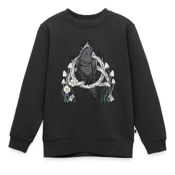 Waldtiere Vogel Rabe Blumen Natur Krähe Dark - Kinder Premium Organic Sweatshirt - Schwarz - Vorne - AI Model Kid Female (0cm)