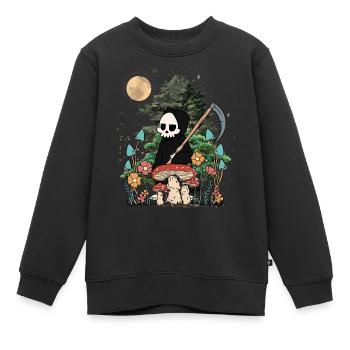 Natur Geist Gespenst Halloween Pilze Nacht Spuk - Kinder Premium Organic Sweatshirt - Schwarz - Vorne - AI Model Kid Female (0cm)