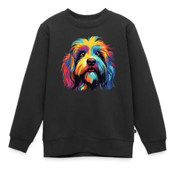Aquarelle colorée épagneul tibétain - Sweat Premium enfant bio - noir - Devant - AI Model Kid Female (0cm)