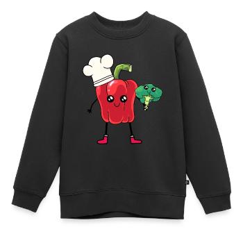 Paprika Koch Brokkoli Gemüse Küche Kochkunst - Kinder Premium Organic Sweatshirt - Schwarz - Vorne - AI Model Kid Female (0cm)